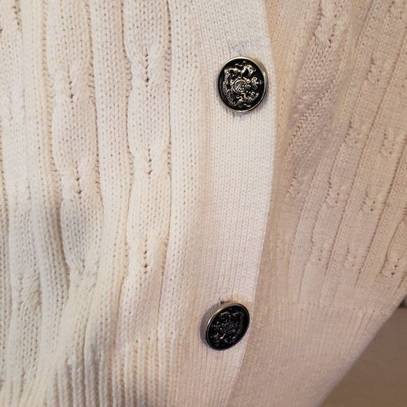 Claudia D Women's White Cable Knit Cardigan Sweater Sz Medium - Picture 5 of 8